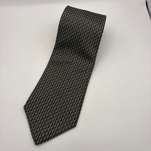 Arrow USA 1851 Mens Silk Tie Olive Green Black Geometric Diamond Pattern 58in